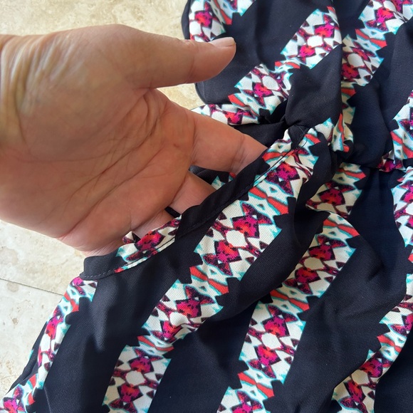 Black Striped Printed Romper with Crisscross Straps - Picture 3 of 5